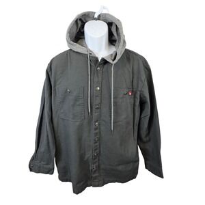 Wrangler Workwear Mens Medium Grey Canvas Hooded Shirt Jacket Button Front M